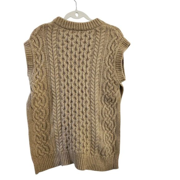 FRAY I.D Sweater Vest Womens Medium Beige Wool Blend Cable Knit Crew Neck - Picture 7 of 9